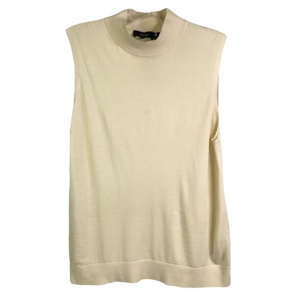 Theory Sleeveless Sweater Womens M Creamy White Mock Neck Shell Regal Wool Top - Picture 1 of 8